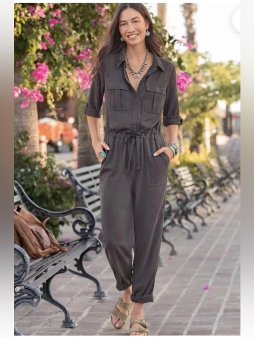 Sundance Women's All Roads Jumpsuit Drawstring Waist Comfort Minimalist Sz PL